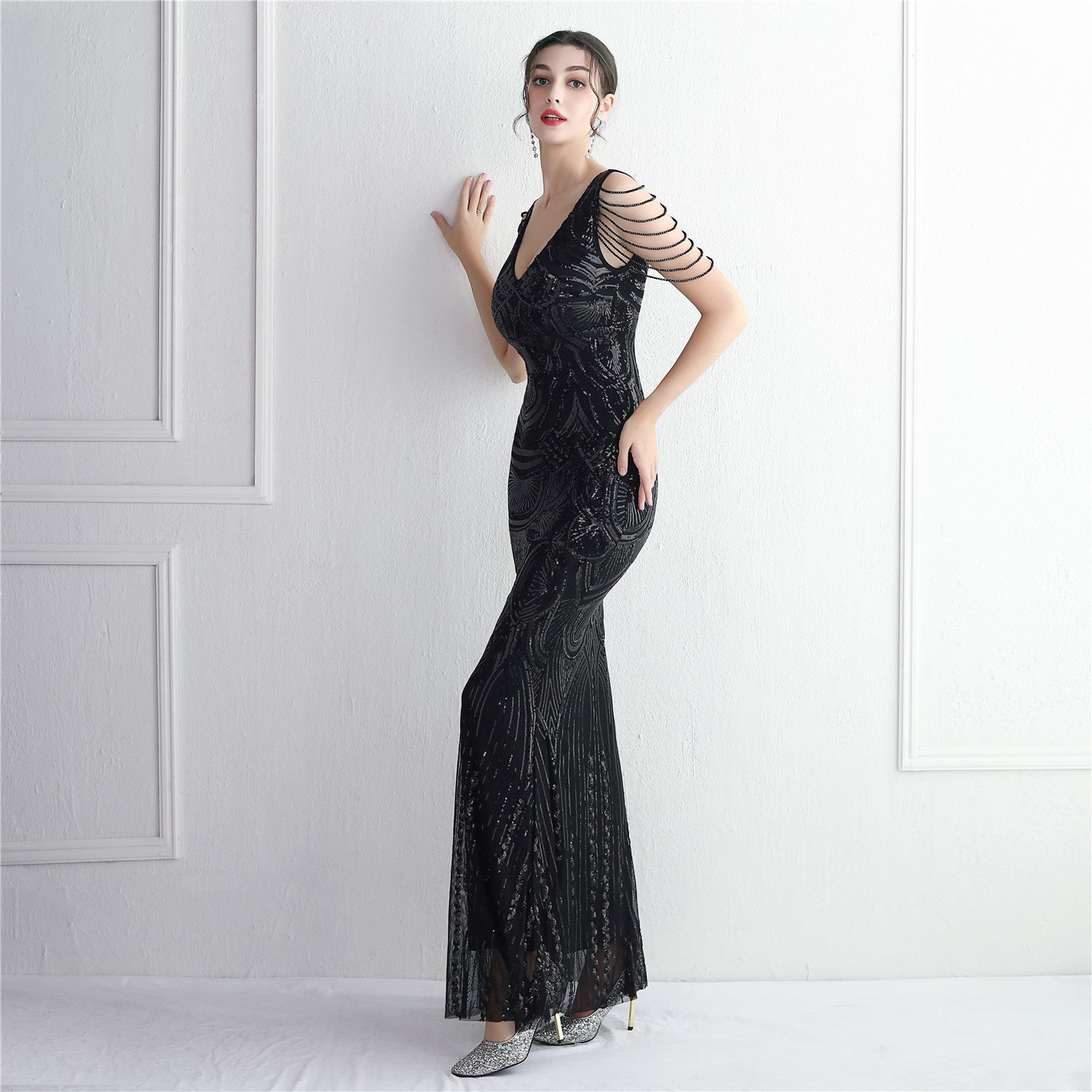 Plus Size Women Luxury Sequin Formal Party Evening Dress