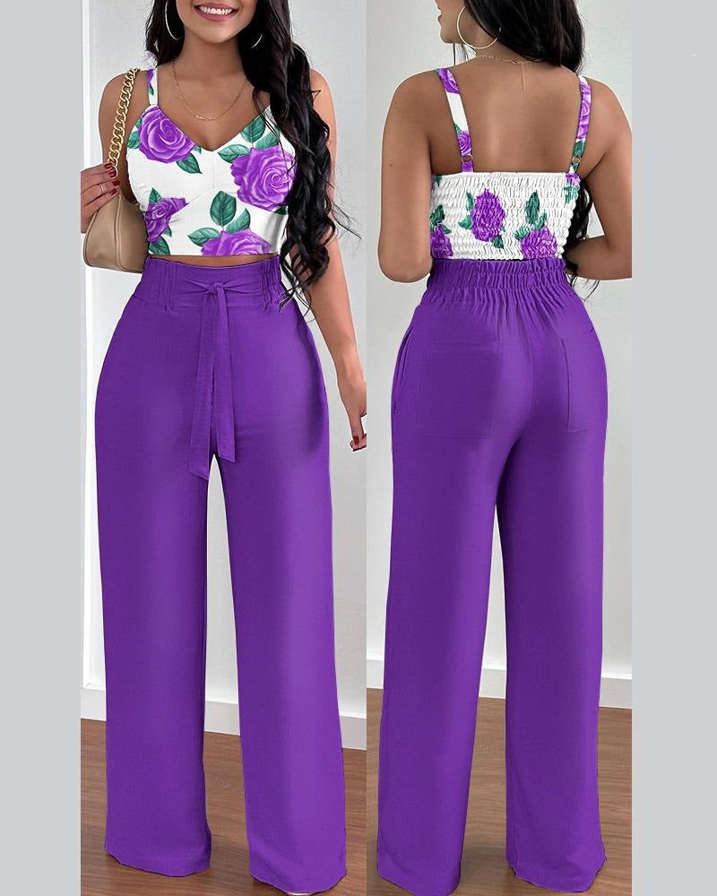 Women Spring Summer Fashion Print Top and Pant Two-Piece Set 8