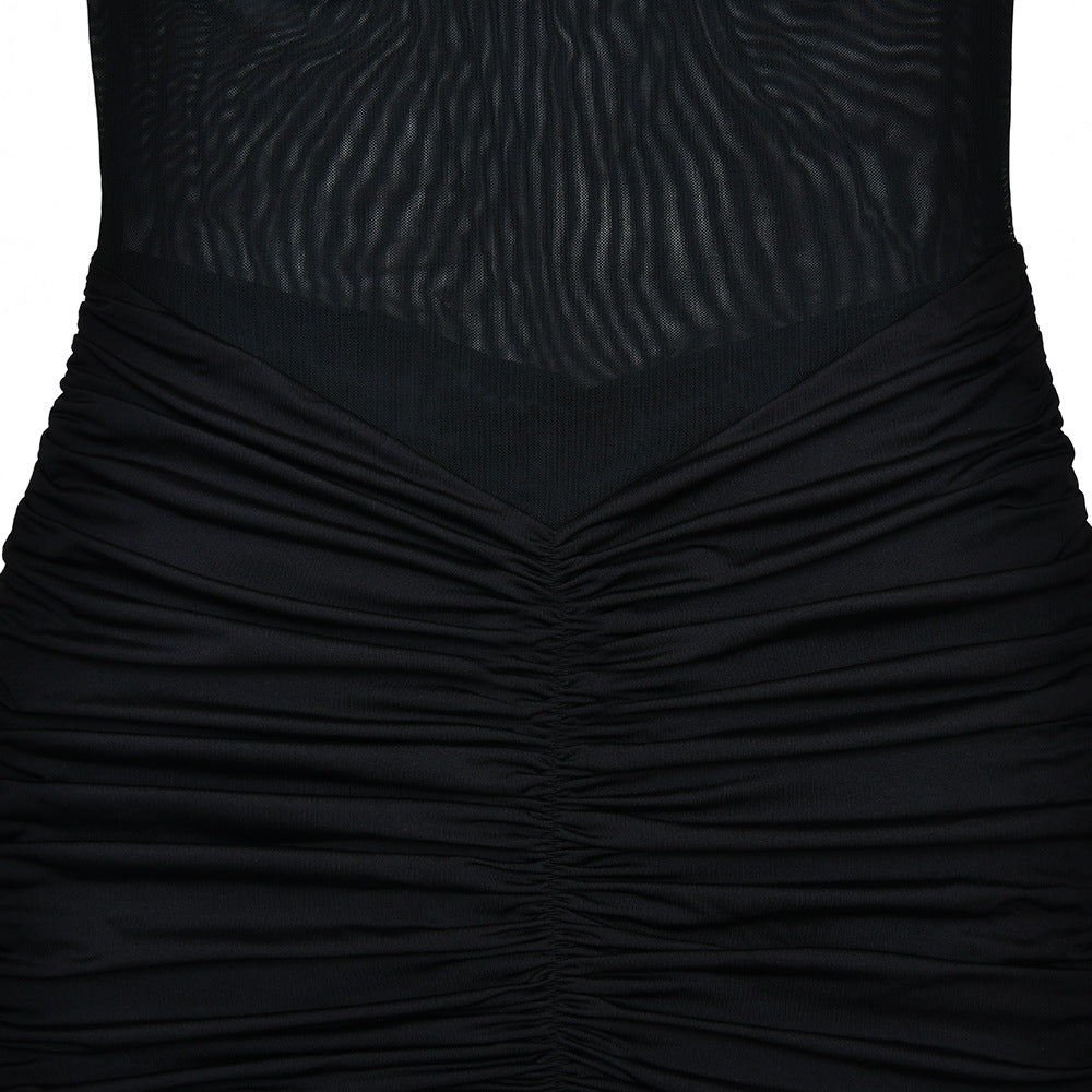 Summer Elegant Strapless Mesh Patchwork Ruffle Slit Dress 22