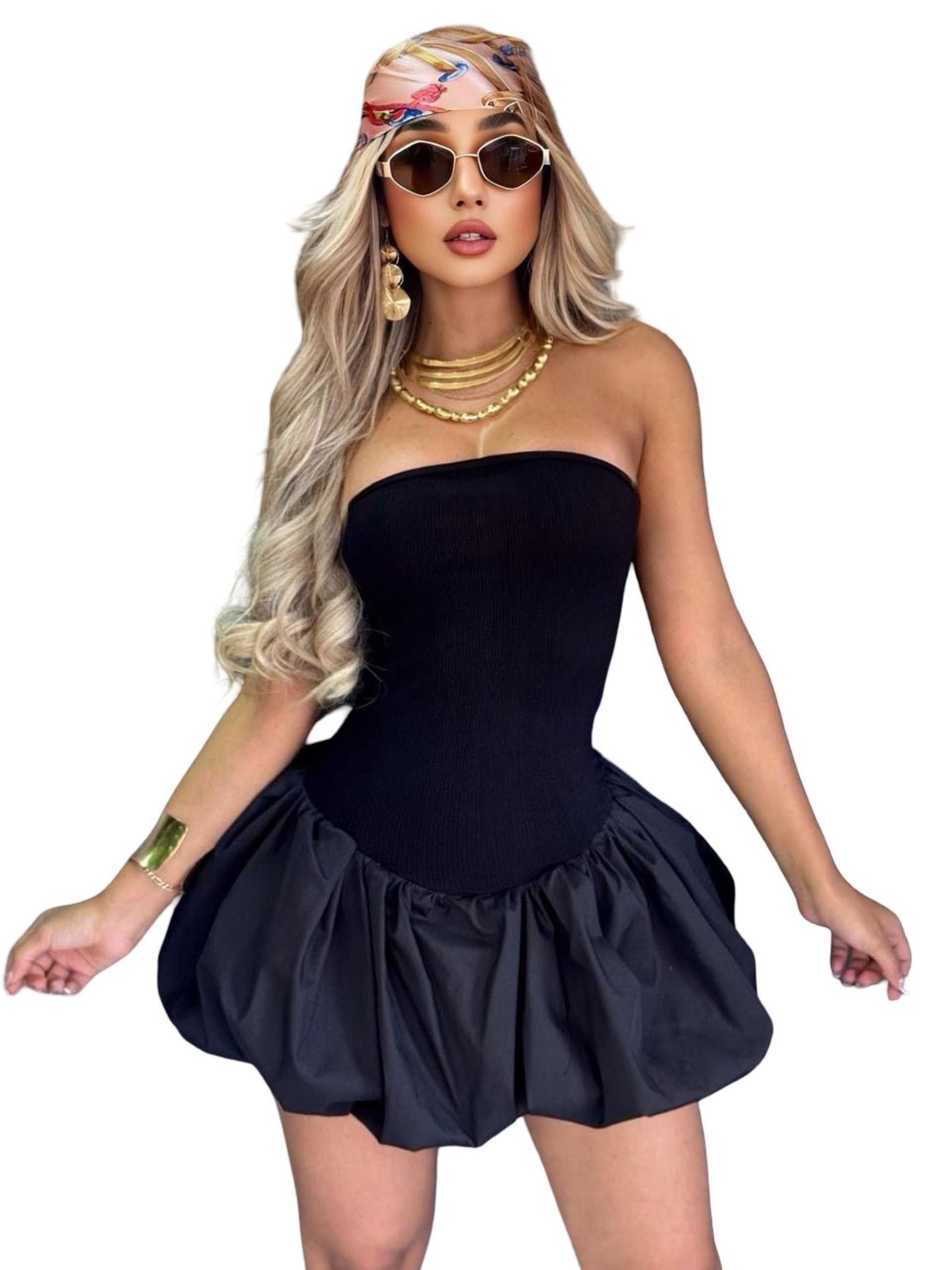 Women Summer Sleeveless Sexy Strapless Bubble Dress 3