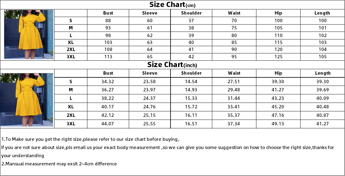 African Women Long Sleeve Round Neck Dress With Belt 14