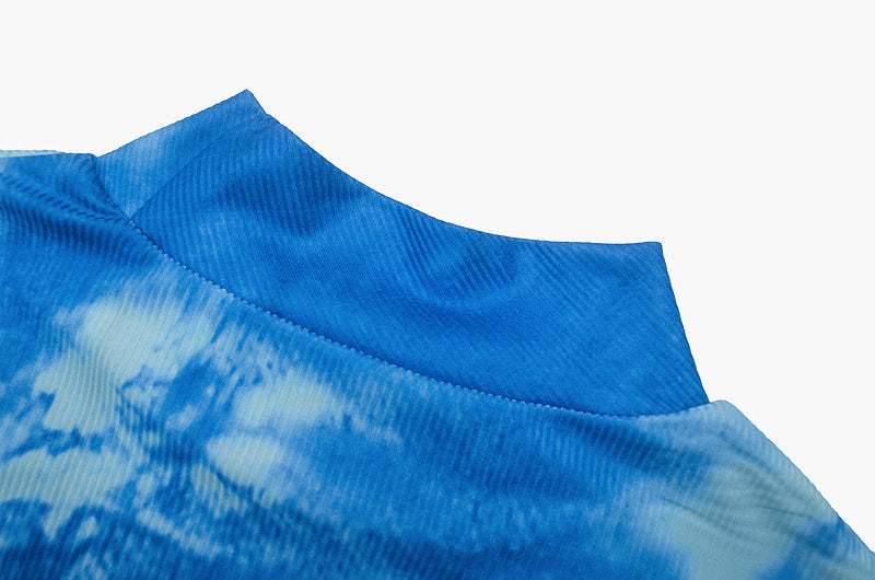 Women Spring Summer Print Stand Collar Long Sleeve Bodycon Dress 11