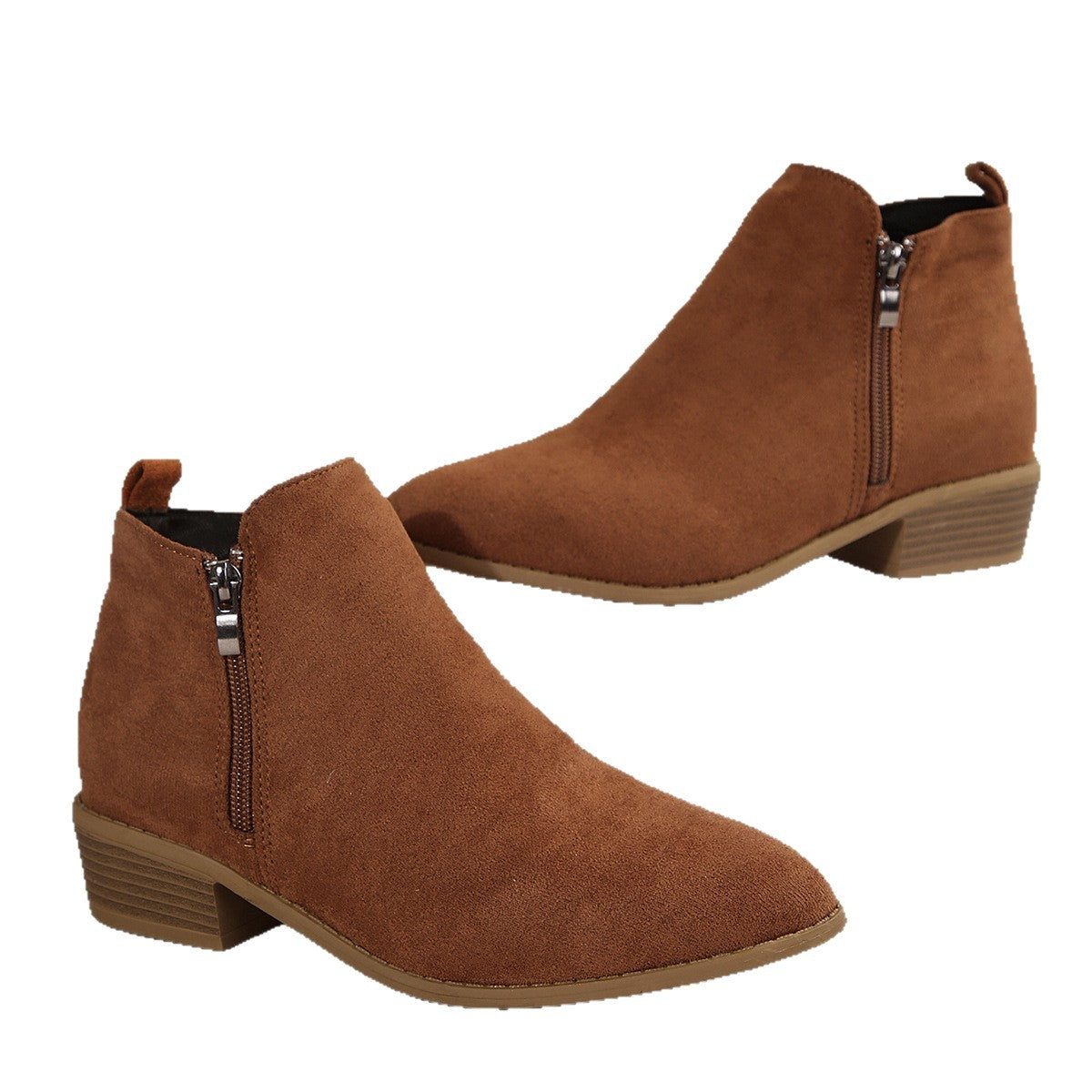 Women's Winter Plus Size Suede Pointed Side Zip Mid Heel Chelsea Boots 7