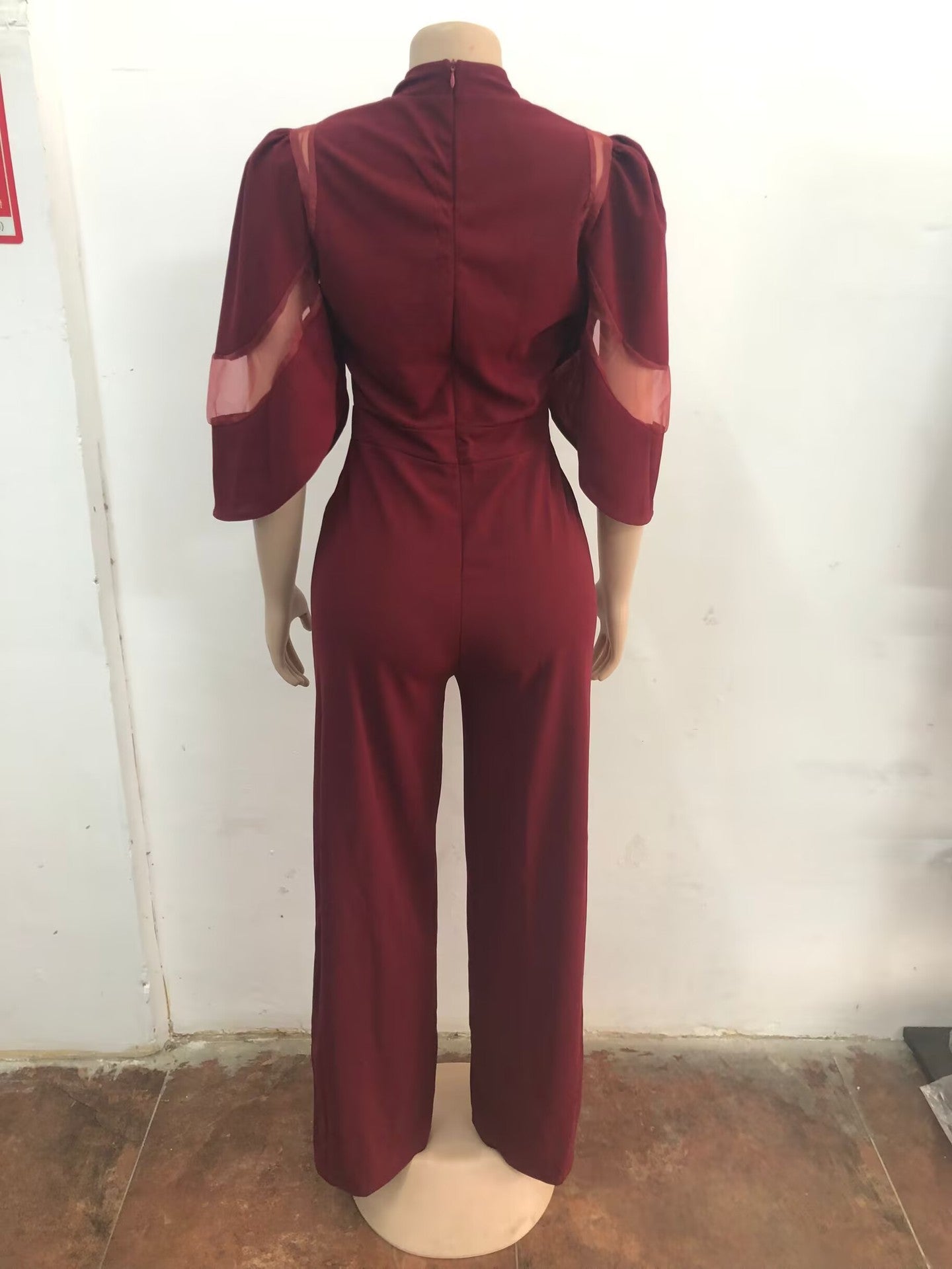 Women Elegant Mesh Patchwork Lace-Up Wide-Leg Jumpsuit 11