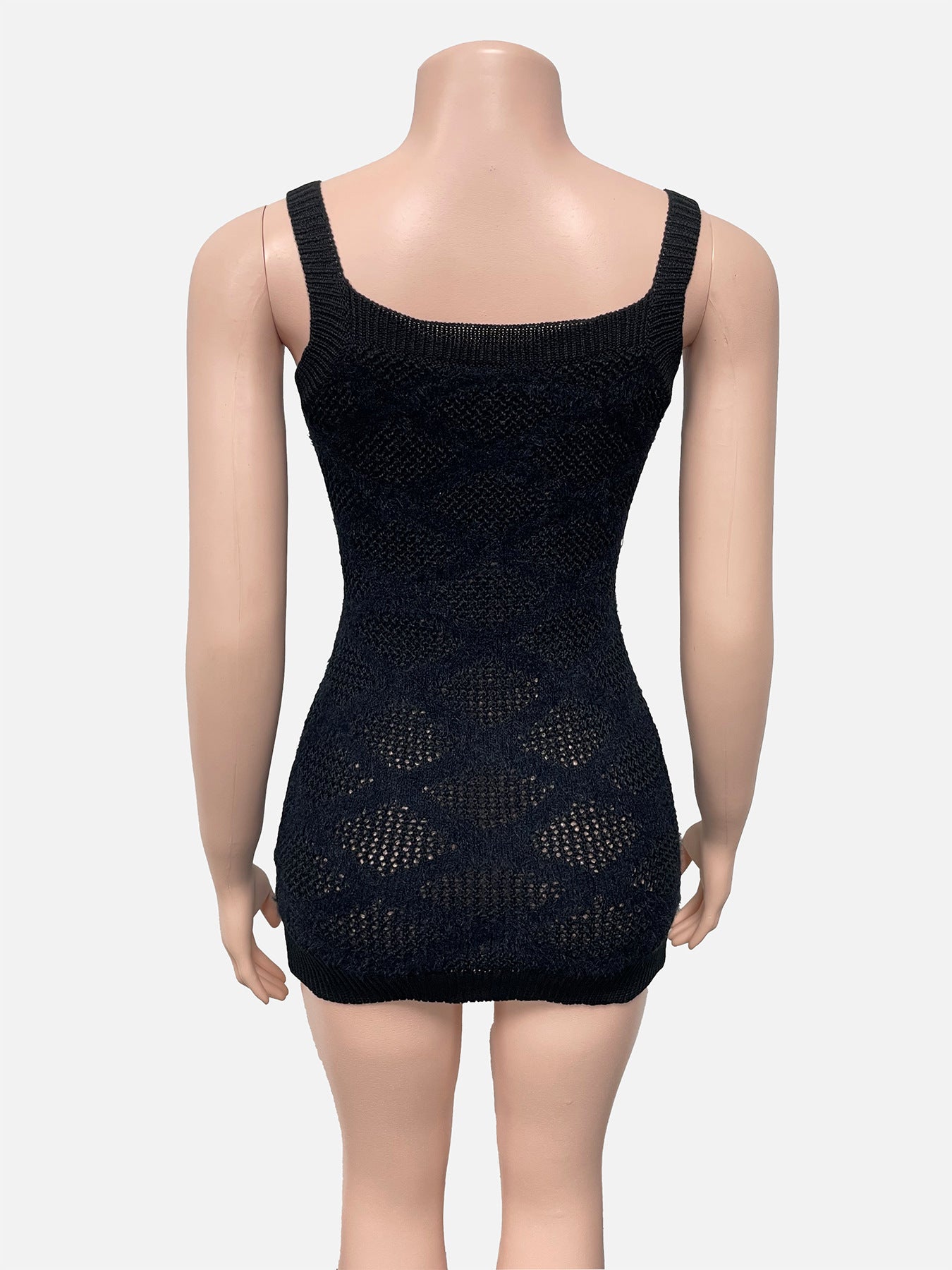 Women's Fashion Sexy Hollow Out Diamond Pattern Knitting Strap Dress 7