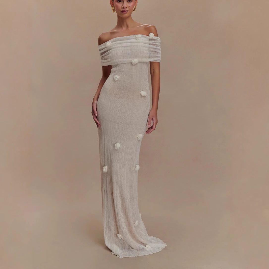 Women Holidays Strapless Flower Off Shoulder Dress 3