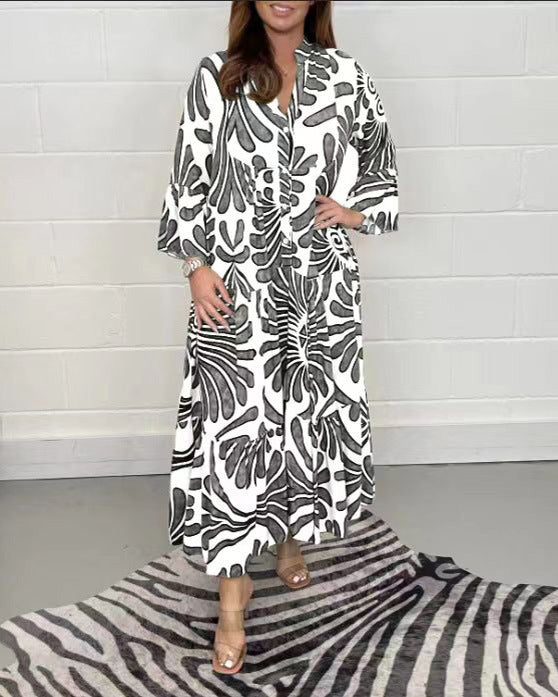 Fall Winter Women's Printed Loose Casual Dresses 11