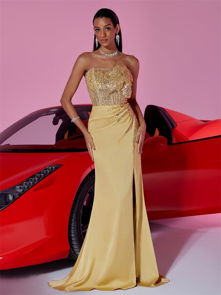 Women's Elegant Sequin Flower Patchwork Formal Cocktail Bridesmaid Evening Dress