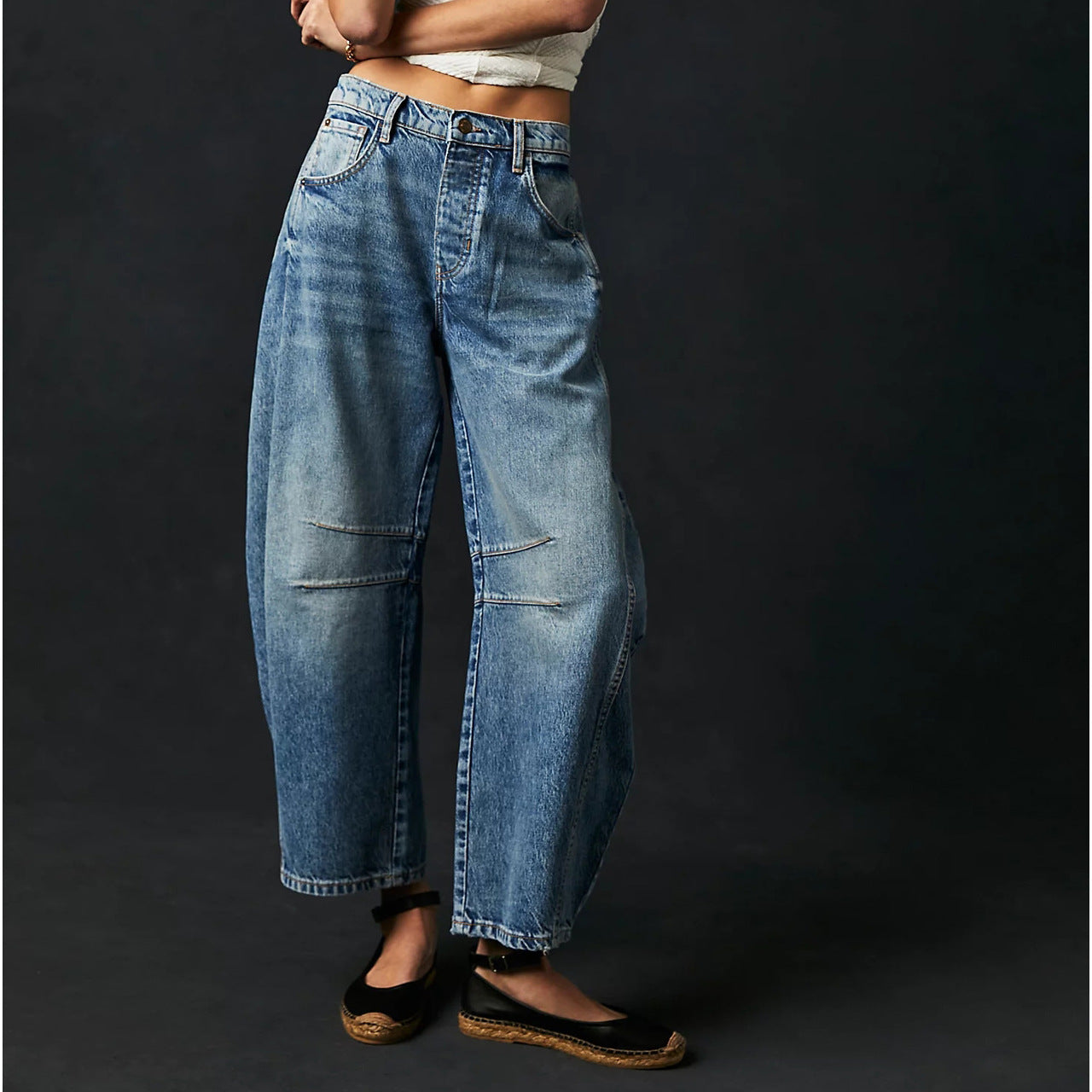 Women Loose Washed Denim Pants 3