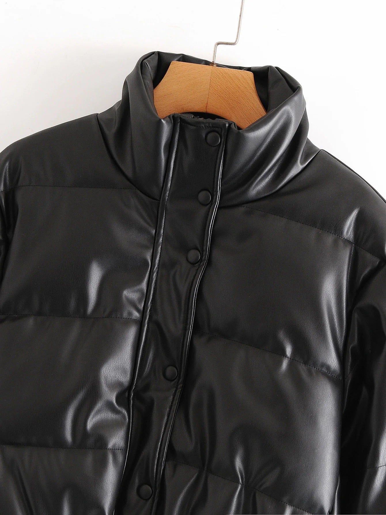 Leather Casual solid color leather cotton-padded Stand Collar jacket 54