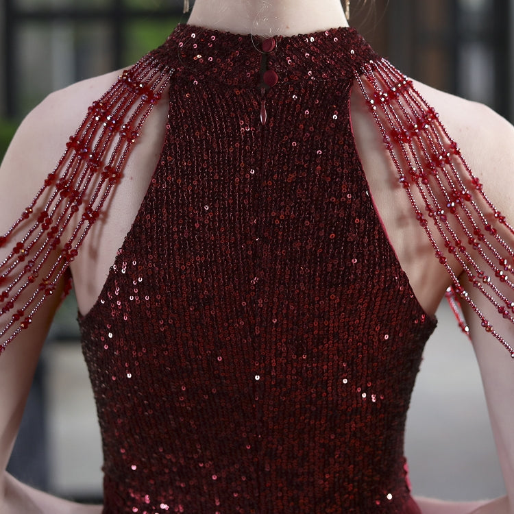 Summer Occassional Red Sequin Mesh Patch Halter Evening Dress 6