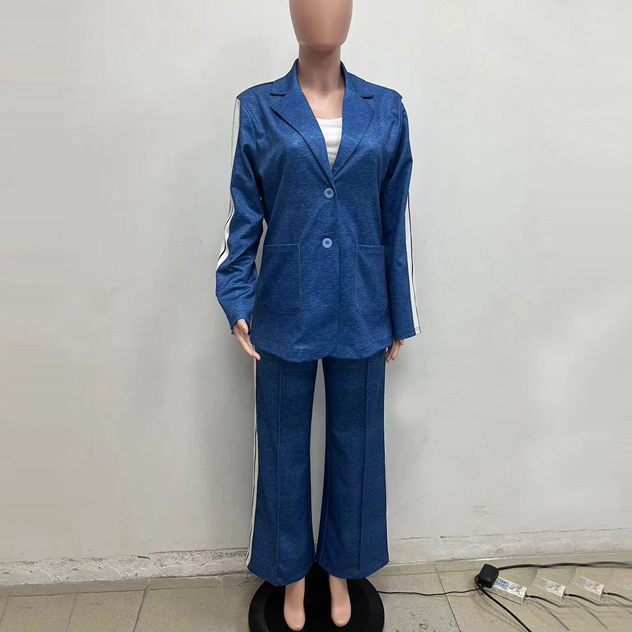 Autumn winter women's long-sleeved Turndown Collar Casual blazer pants two piece set 11