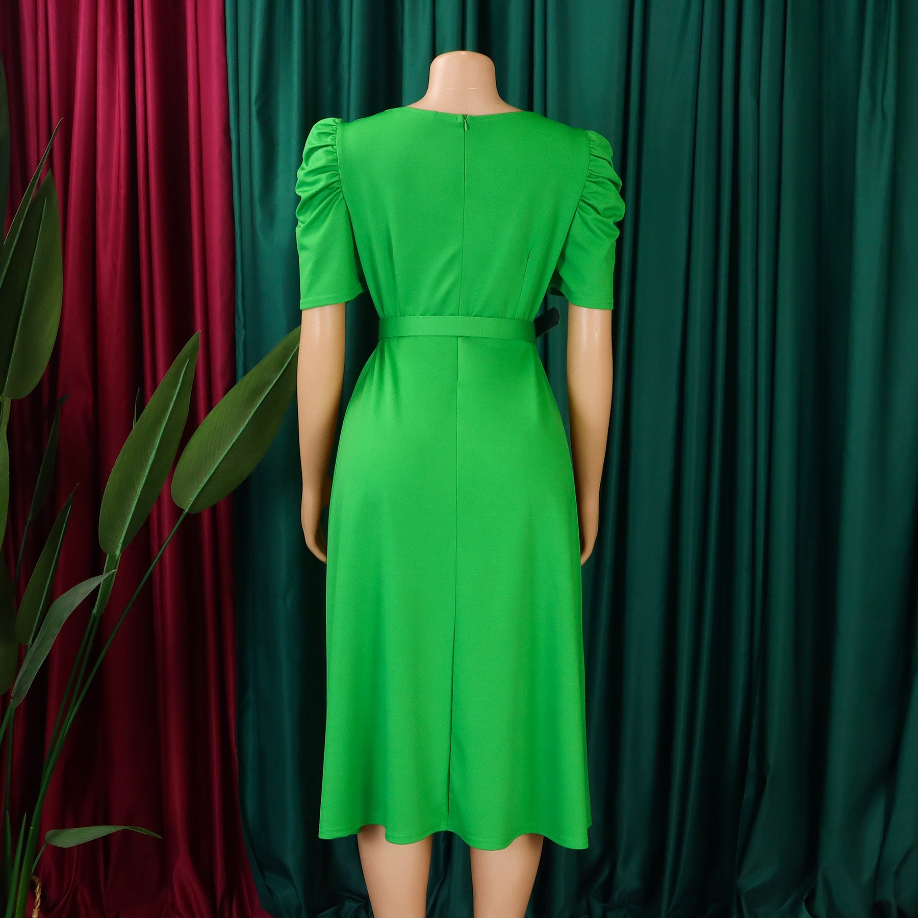 Women's Fashion Pleated Chic Elegant V-neck A-line African Dress 28