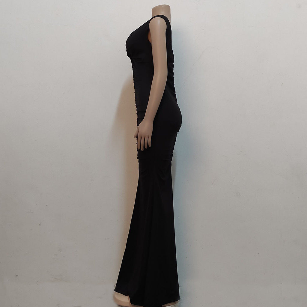 Women Sexy V Neck Slightly Wrinkled Dress 14