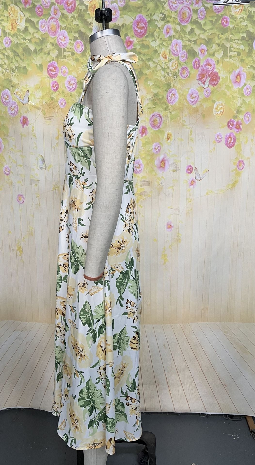 Women's Summer Floral Print Lace-Up Strap Holiday Dress 10