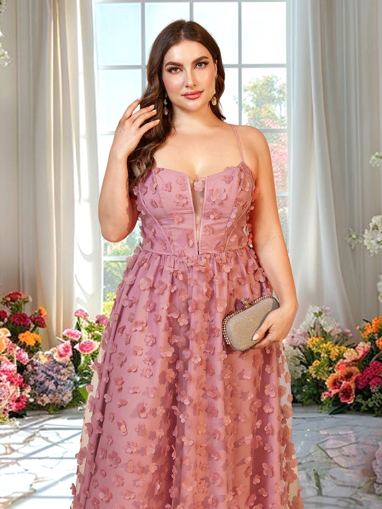 Plus Size Women Holidays Mesh Suspender Maxi Dress 7