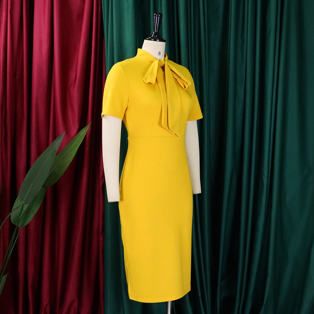 Women's Fashion Short Sleeve Lace-Up Slim Pencil Vocation Chic Dress 13