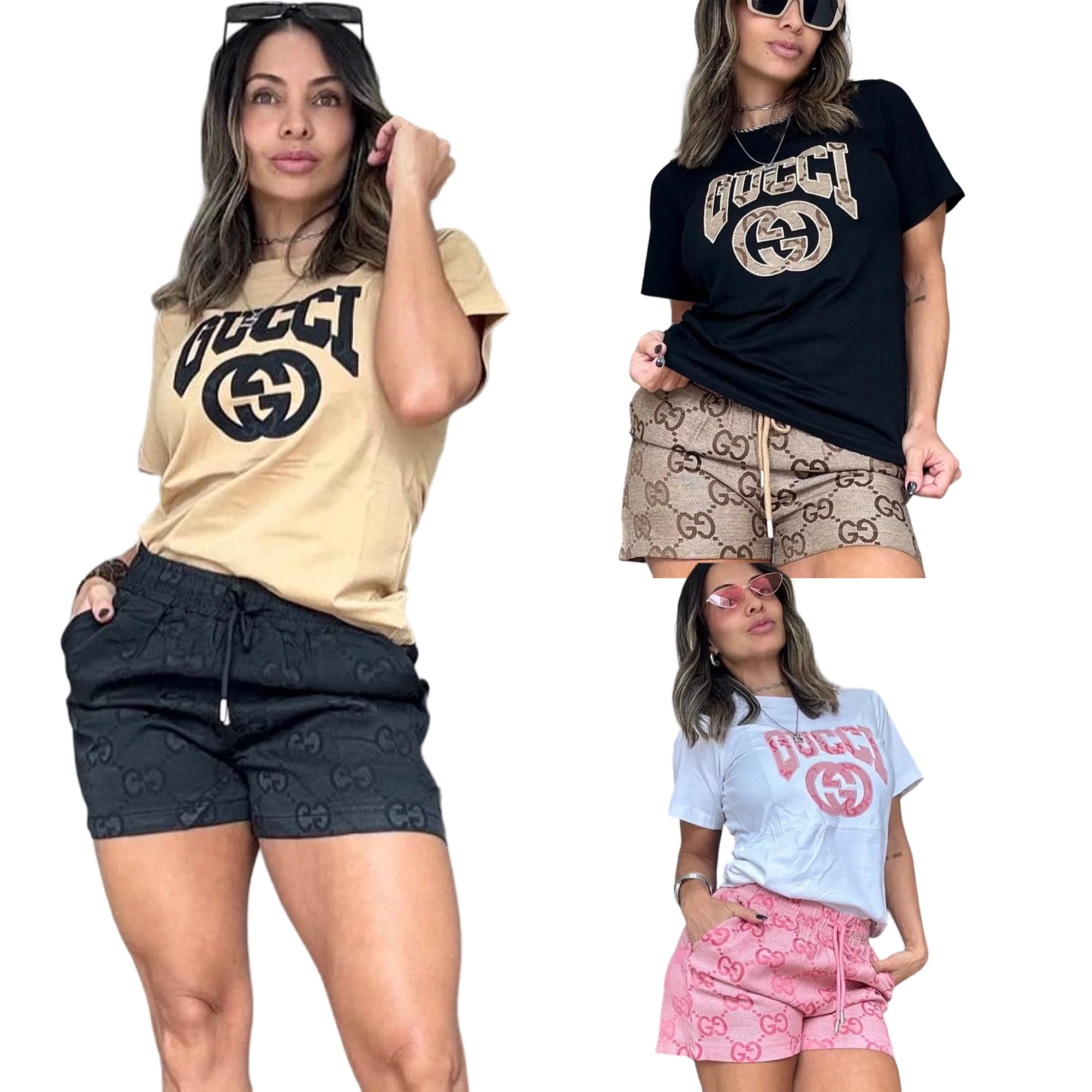 Women Summer Embroidered Printed Short Sleeve Top and Shorts Two-Piece Set 12