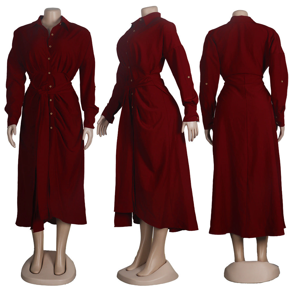 Women Sexy Lace-Up Buttoned Long-Sleeved Dress 20