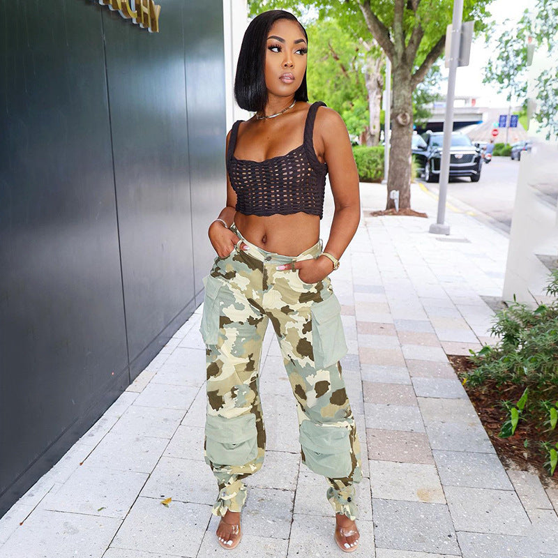Women's High Waist Loose Straight Camouflage Printed Multi-Pocket Fashion Streetwear Cargo Pants