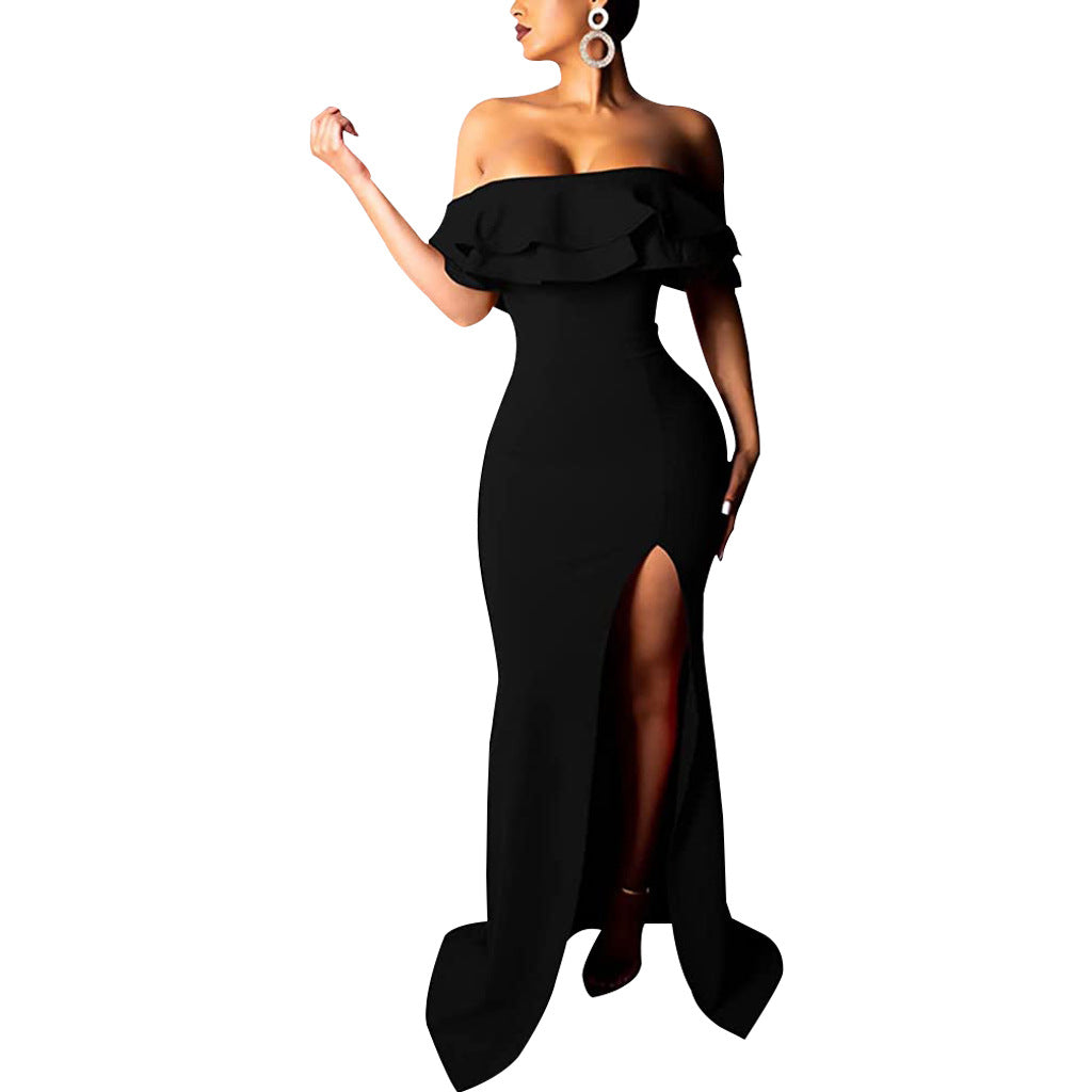 Sexy Fashion Ruffle Off Shoulder Split Dress 10