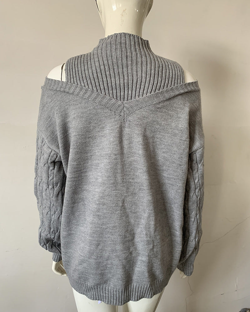 Women off-shoulder turtleneck loose sweater 11