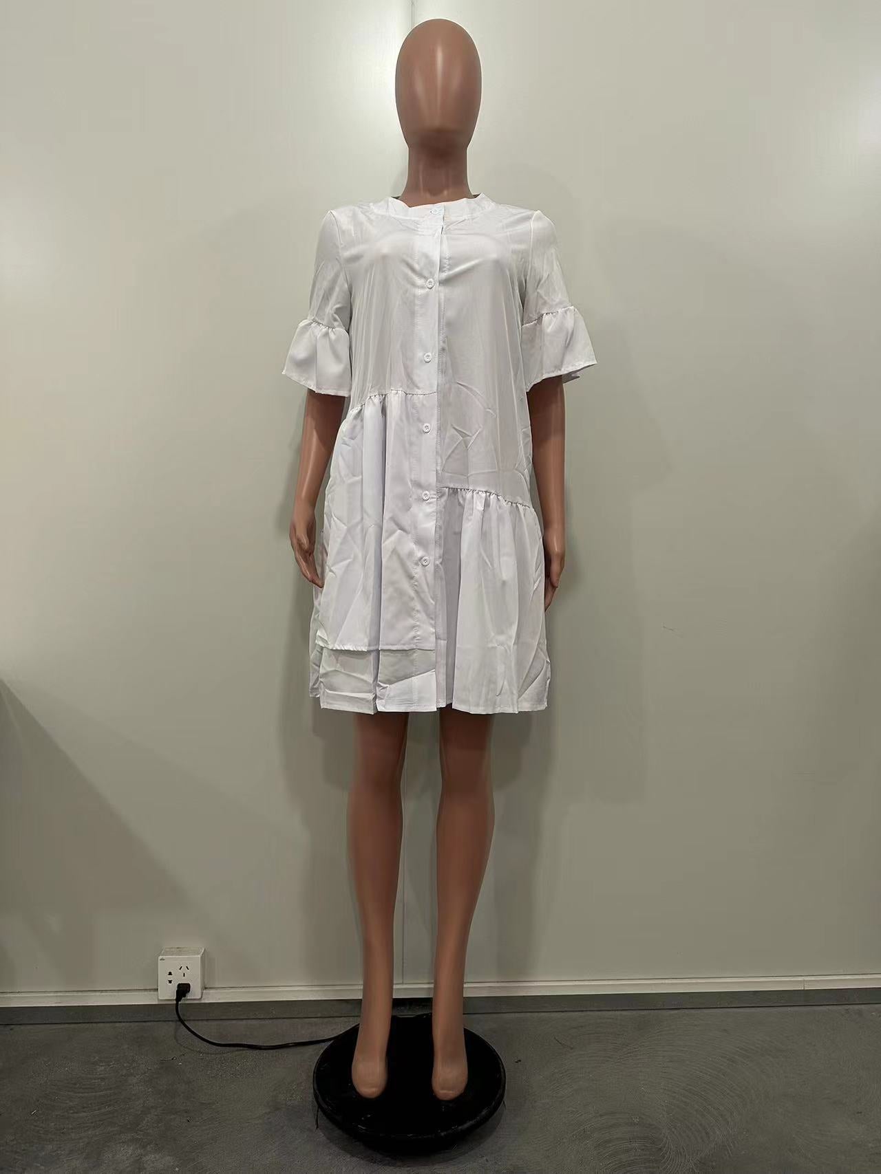 Spring Summer Bell Bottom Wide Sleeves Solid Color Women's Dress 17