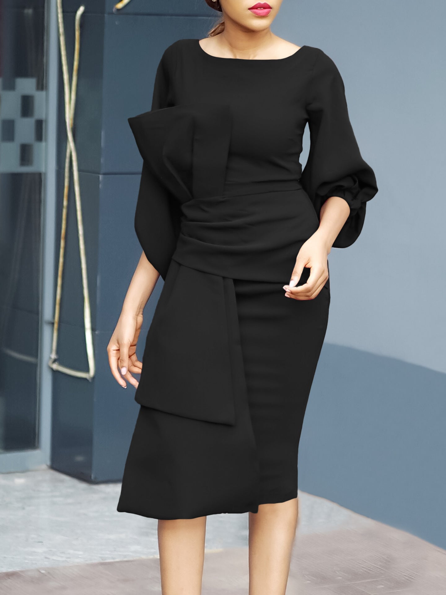 Women's Solid Color Professional Fashion Chic Plus Size Elegant African Dress 9