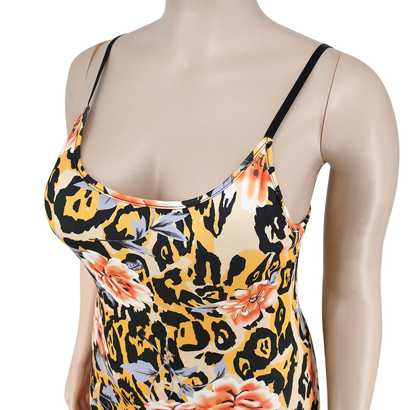 Plus Size Women's Summer Floral Print Strap Sexy Slit Bodycon Dress 14