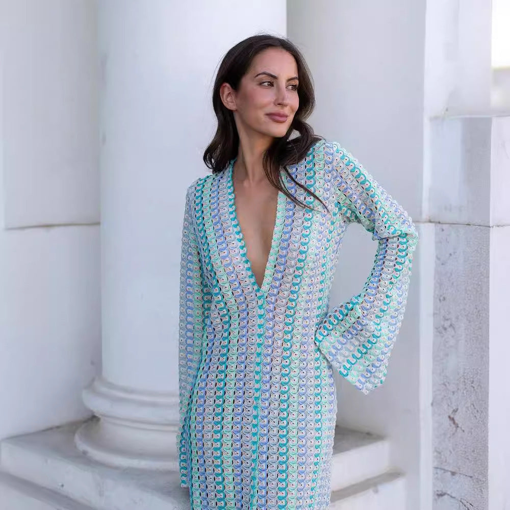 Contrast Lace Hollow Low-Slit Dress 8