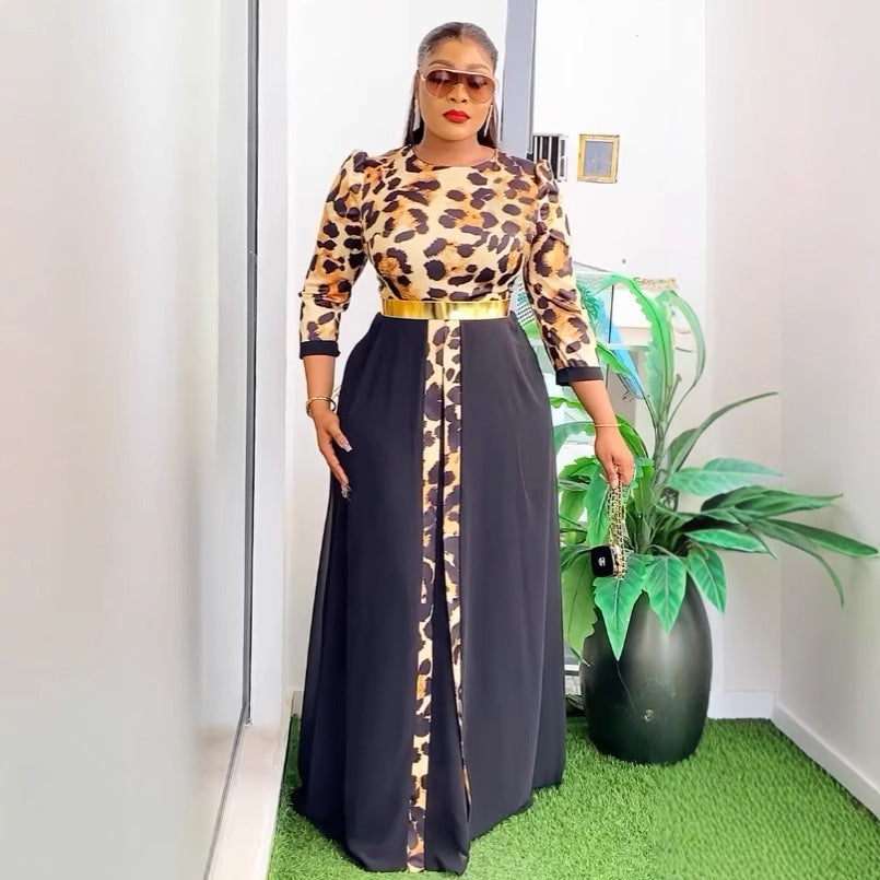 Elegant Career Leopard Patchwork Chiffon Maxi Dress 5