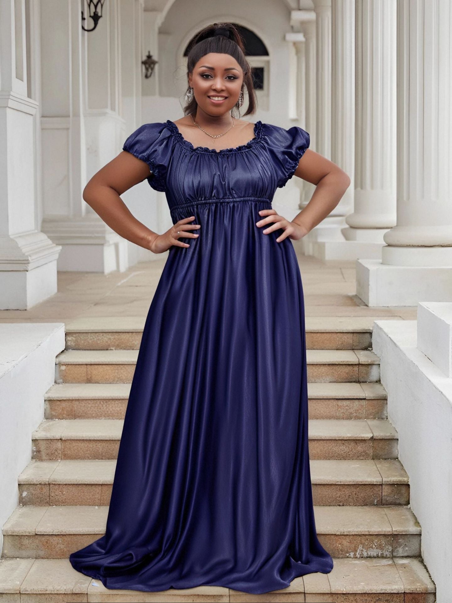 Luxury Off Shoulder Short Sleeve High Waist Maxi Dress Elegant Plus Size Evening Gown 12