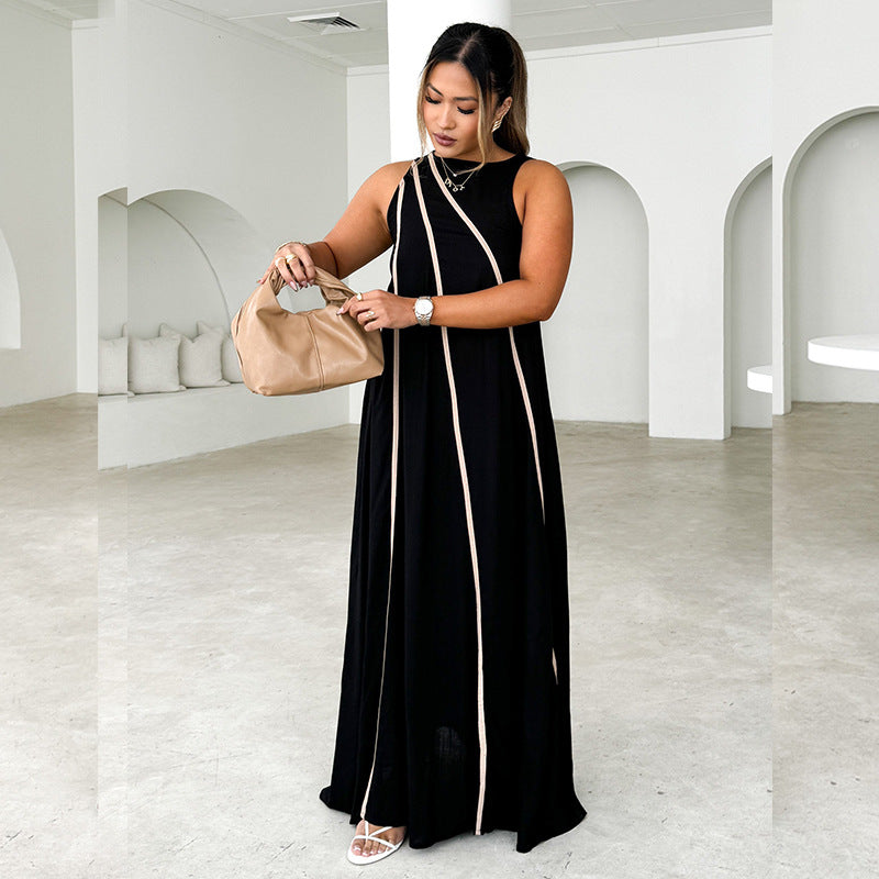 Women Solid Patchwork striped sleeveless dress 5