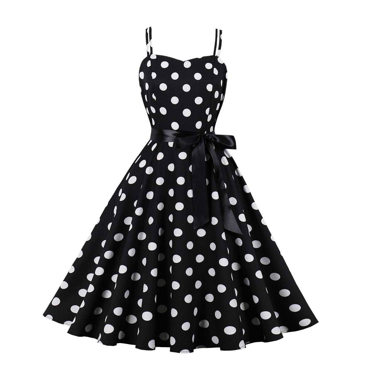 Women'S Dress Retro Polka Dot Print Straps A-Line Swing Dress 3