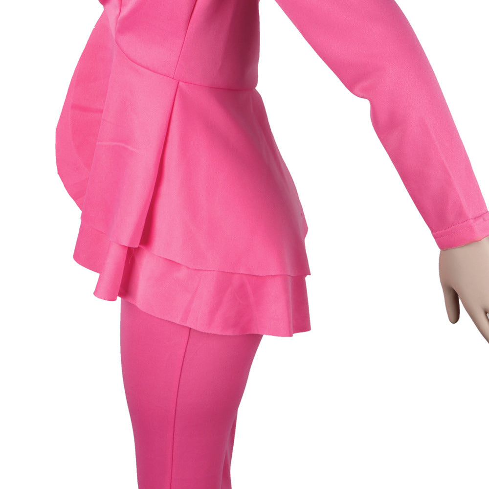 Sexy Women's Solid Color V-Neck Two-Piece Pants Set 34