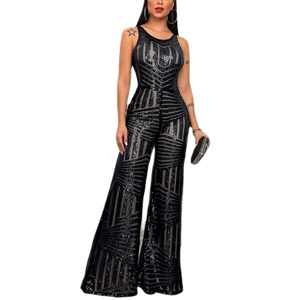 Chic Sequins Sleeveless Wide Leg Pants Sleeveless Pullover Fashion Jumpsuit 6