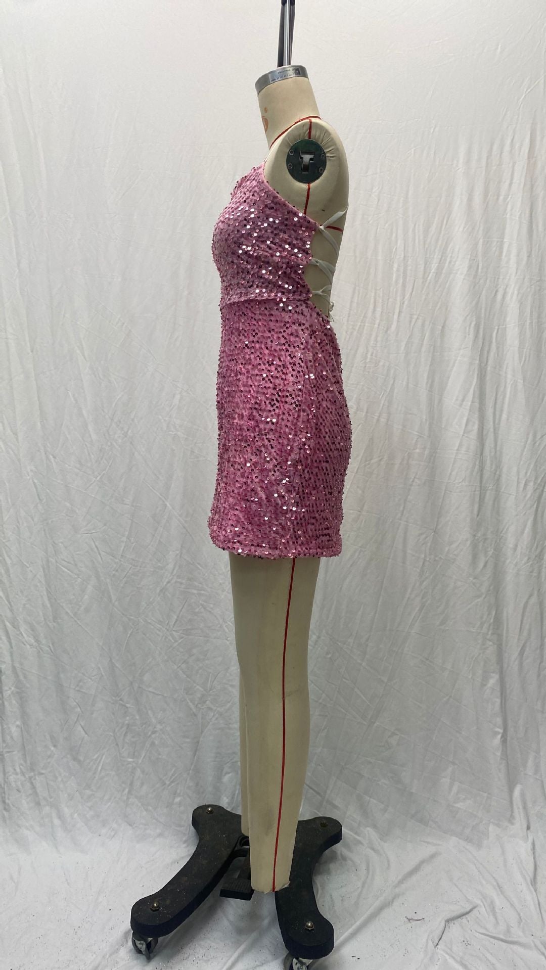 Women French Sequin Backless Bodycon Dress 24