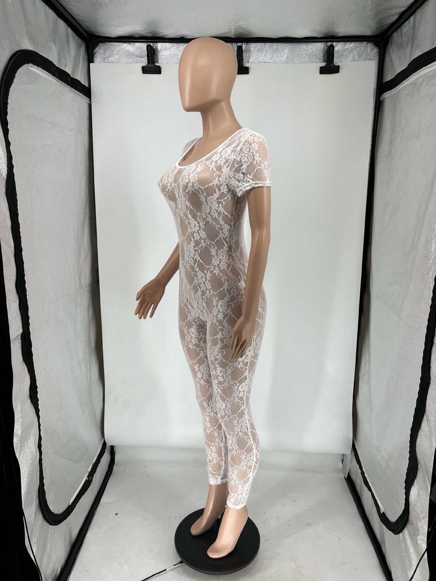 Women's Summer Lace Short Sleeve Low Back Sexy Nightclub Jumpsuit 12