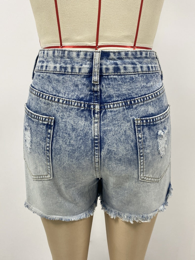 Summer Women's High Waist Slim Fit Gradient Denim Shorts 8
