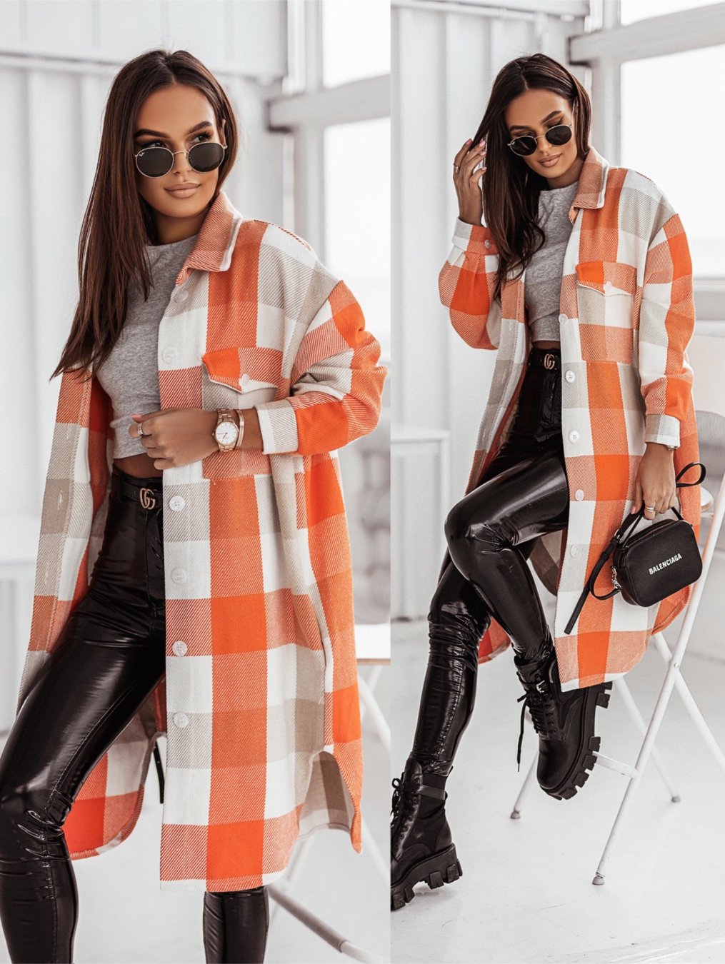 Autumn And Winter Multi-Color Plaid Long Fashionable Shirt Woolen Jacket