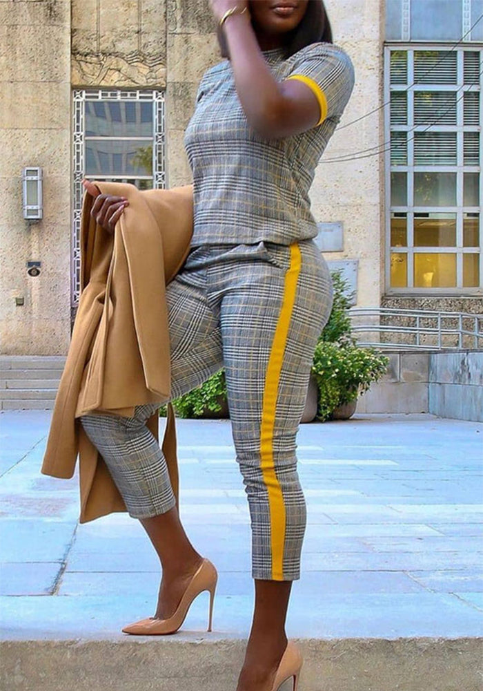 Women Spring Printed Short Sleeve Top and Pants Two Piece Set