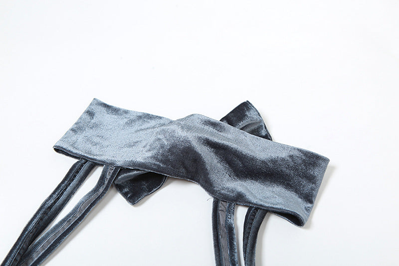 Autumn Women's Sexy Velvet Turtleneck Dress High Waist Straps Bell Bottom Pants Two Piece Set For Women 18