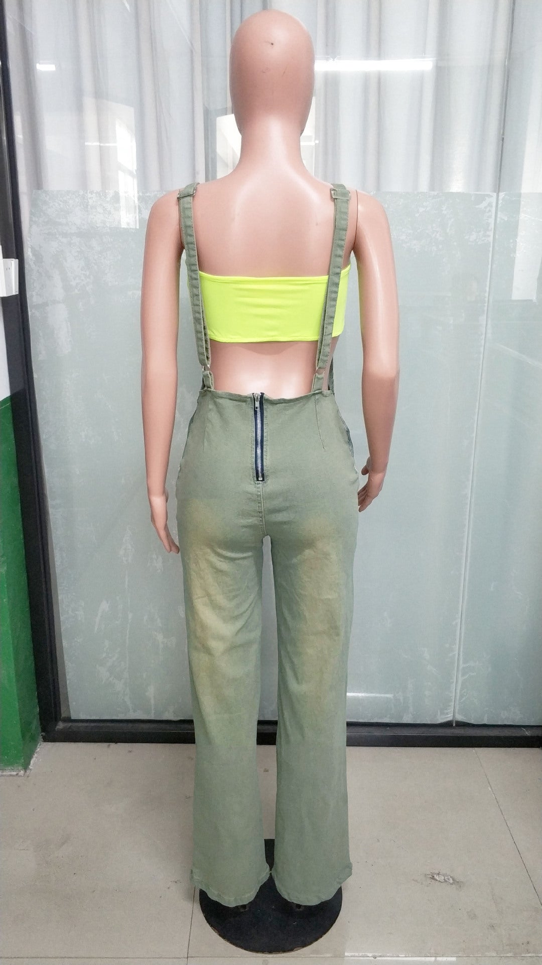 Women Stretchy Washed Denim Strapless Wide-Leg Jumpsuit 6