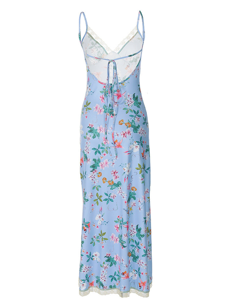 Floral Strap Sexy Low Back Slim Long Dress 9