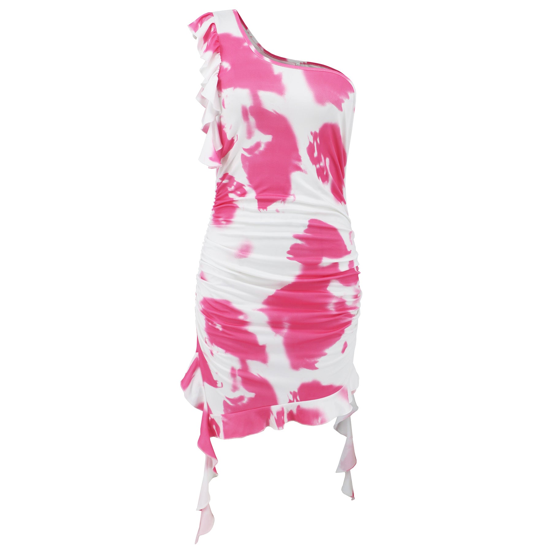 Women summer sexy ruffled tie-dye print dress 8