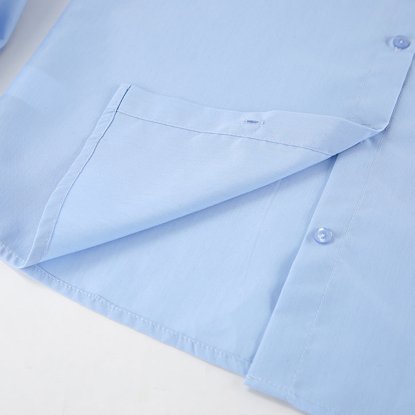 Women autumn and winter blue Turndown Collar Bell Bottom sleeve Shirts 18