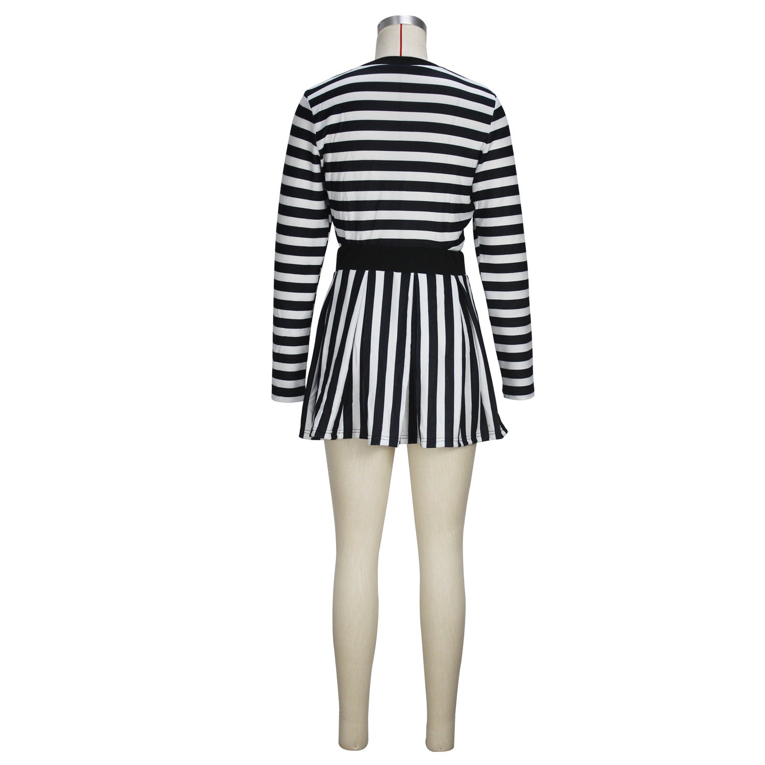 Spring Autumn And Winter Women's Fashion Striped Casual Long Sleeve Round Neck Top Skirt Two-Piece Set 6
