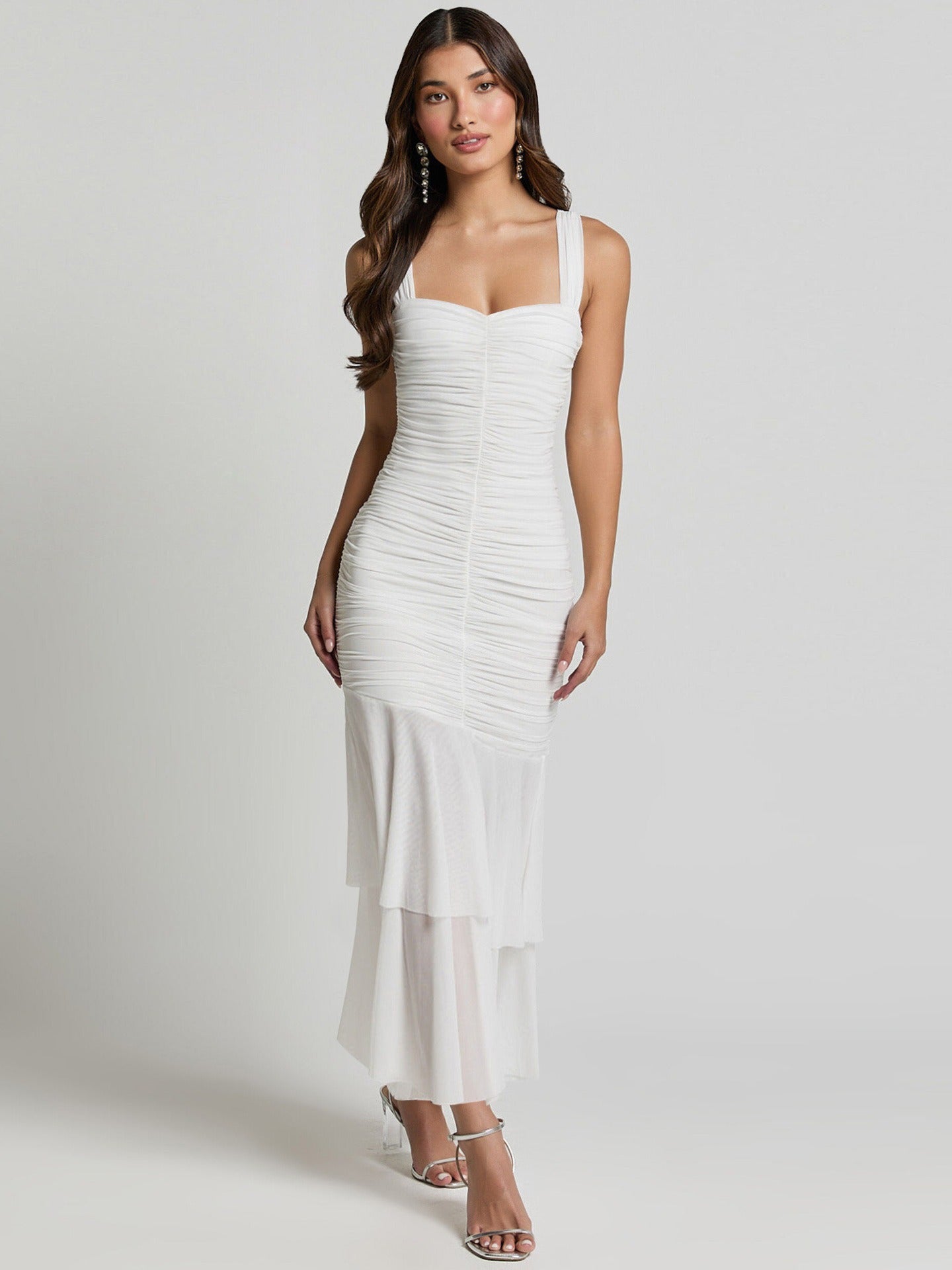 Fashionable Sexy Strap Mesh Patchwork Pleated Fishtail Dress