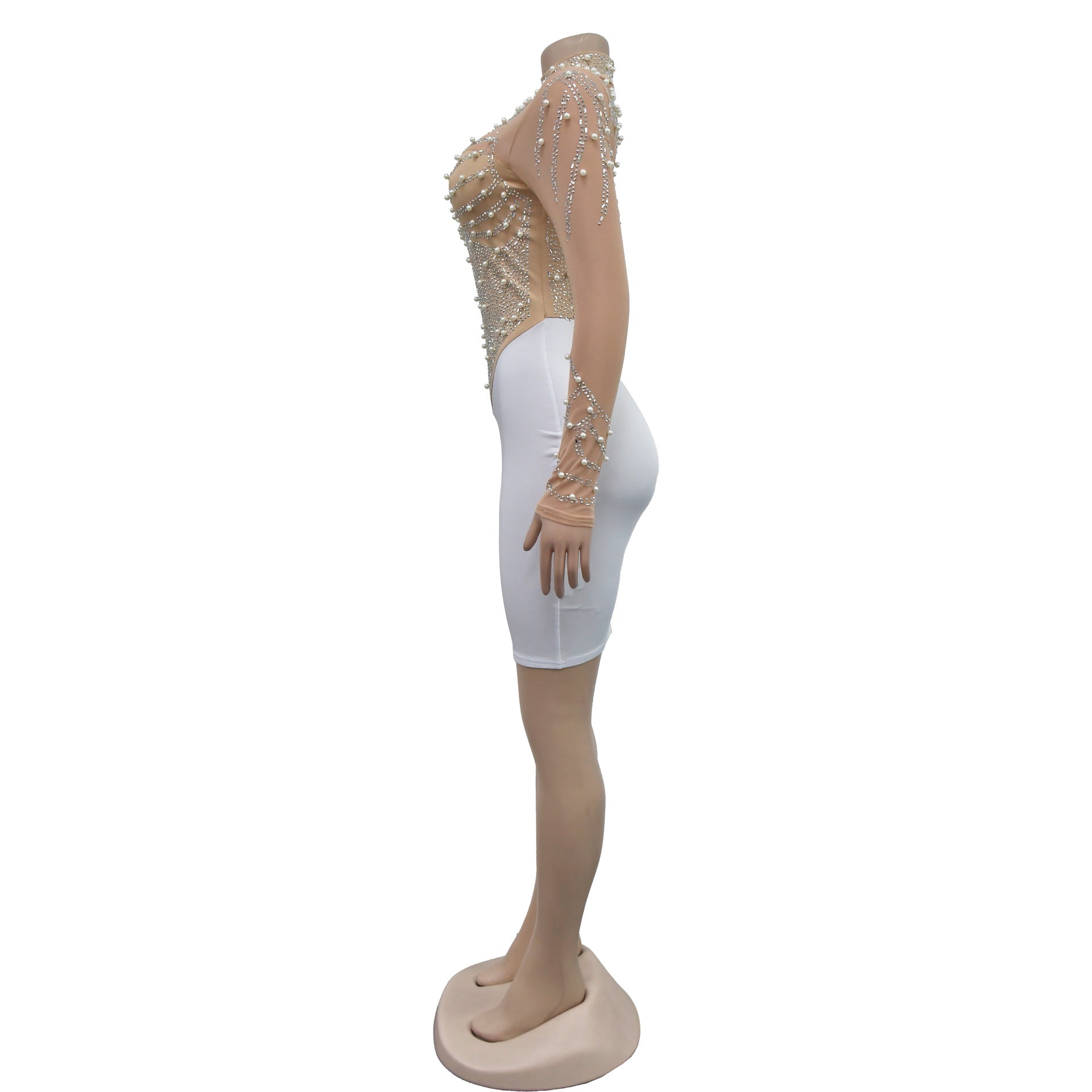 Women solid mesh beaded long-sleeved mini dress 25