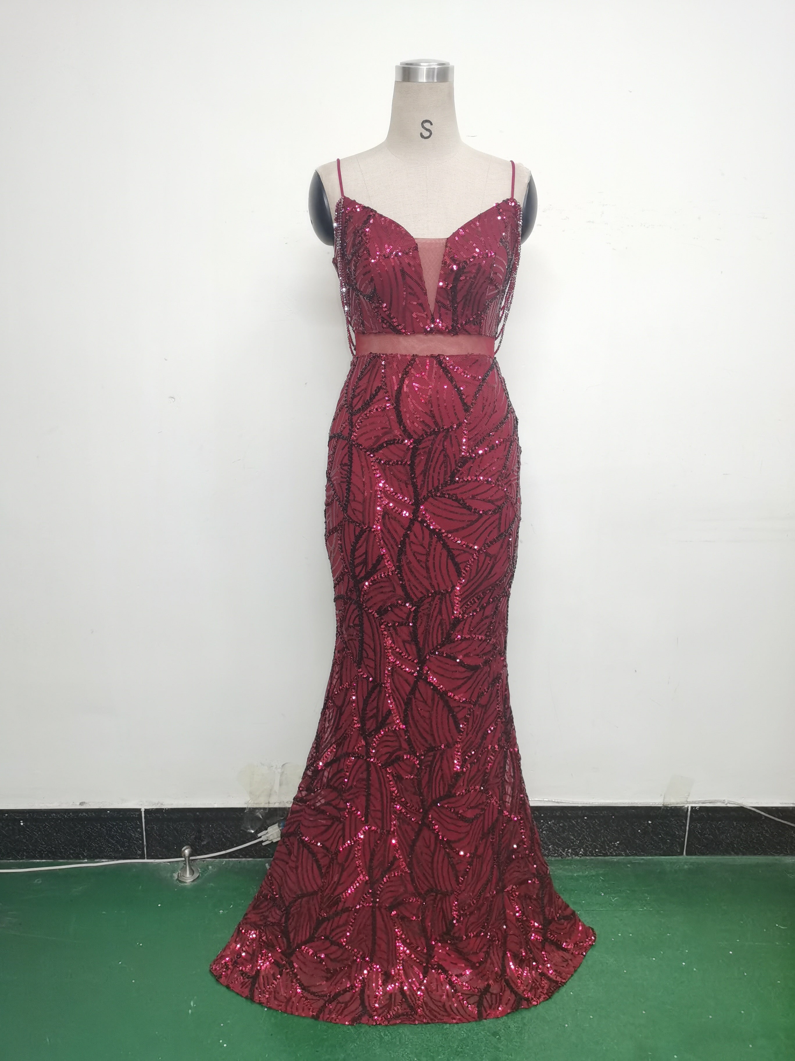 Women beaded cross Lace-Up hollow Patchwork Formal Party evening dress 38